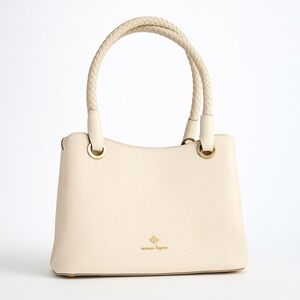 Nanette Lepore Ivory Textured Faux Leather Satchel Shoulder Bag Gold Hardware